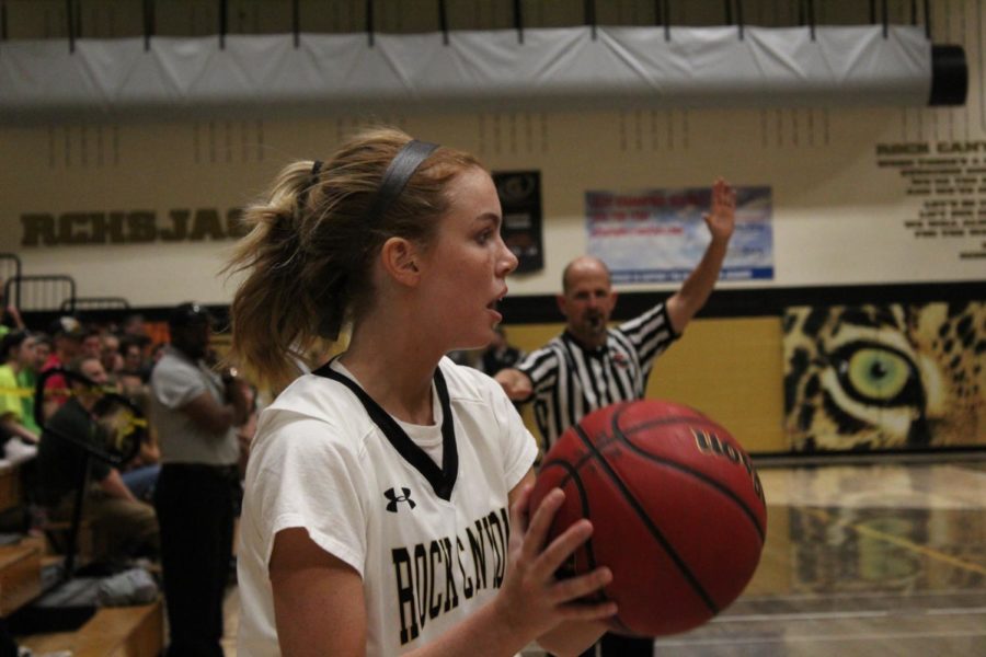 Hailey Hill 18 prepares to throw the basketball back into play, Sat.,Jan. 27.