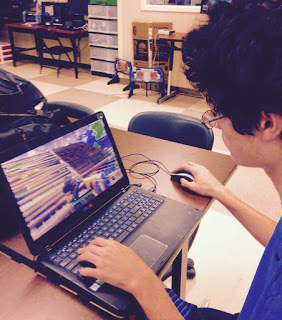 Andrew Brent 21 plays Fortnite on his laptop, Wednesday, Feb. 28.  He said his favorite part of the game is playing with friends and having fun.  I also like the game because the game is free, Brent said.  