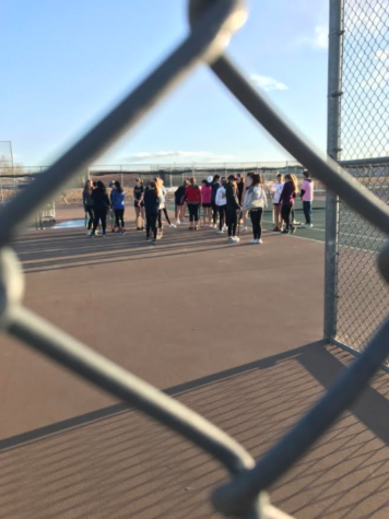 Girls tennis tryouts occur on the tennis courts, February, 26.