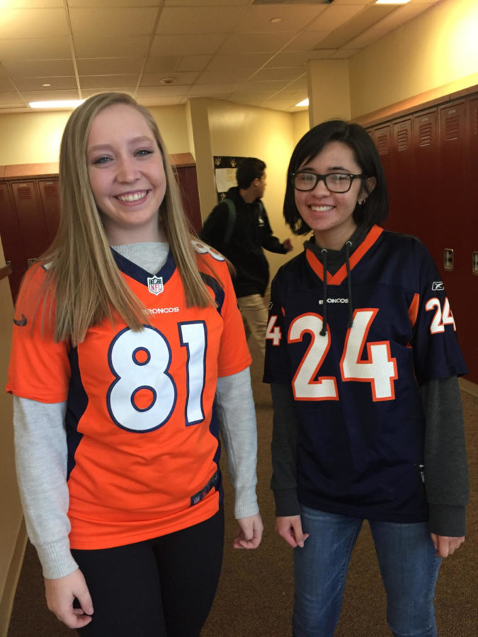 Laura McKnight and Hannah Vest wear jerseys Friday, Feb. 23 for the jersey out to support boys basketball as they go into playoffs. #rcbasketball #jerseyout #gojags 