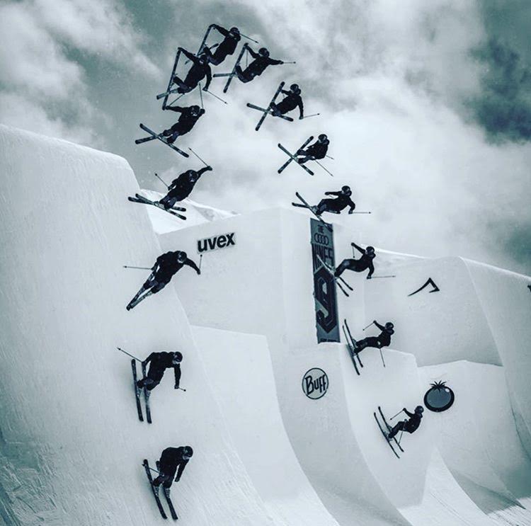 David Wise performs a tail grab at the Audi Nines Sports Event held in Sölden, Austria Spring 2018. Wise saw the quarter pipe and grabbed his chance for the Nine Knights. “I felt like a champ,” Wise said. Photo courtesy of Markus Fischer.
