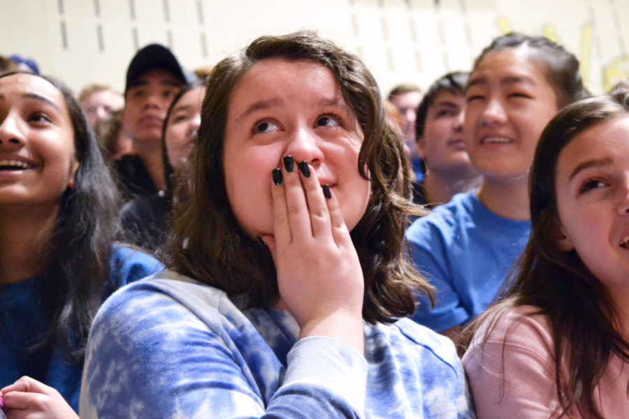 Sara Smith 21 cries while watching the introductory video introducing last years wish kid, Violet March 1, 2018.