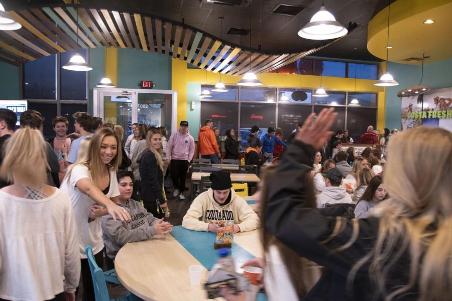 Students wait to order and eat at Costa Vida, as part of the Dish for a Wish event March 4, 2019.