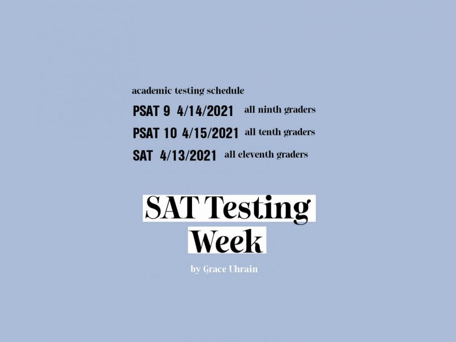 SAT Testing week web header, including a schedule for the week.