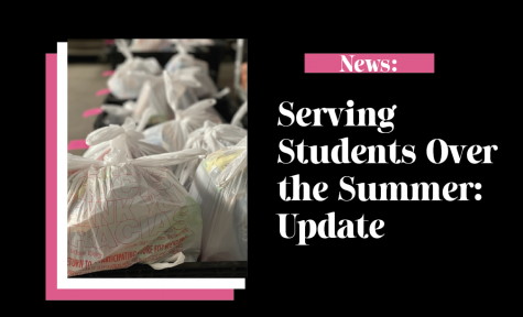 Feature image for Summer Food Update, displaying meal bags ready for students and families to pick them up. PC: June Everett
