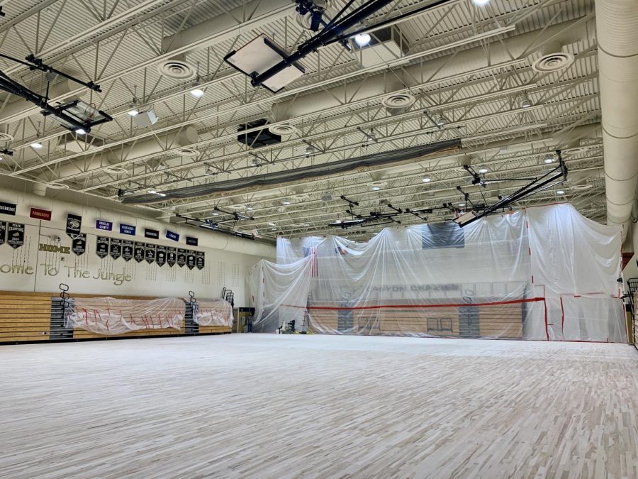 The main gym remains roped off from the public as final touches are finished Sept. 23. After being impacted by weather over the 2021 summer break, months of work have been put into restoring it. Its affected quite a bit here, but were looking forward to getting it back, Athletics Director Thomas Brieske said.