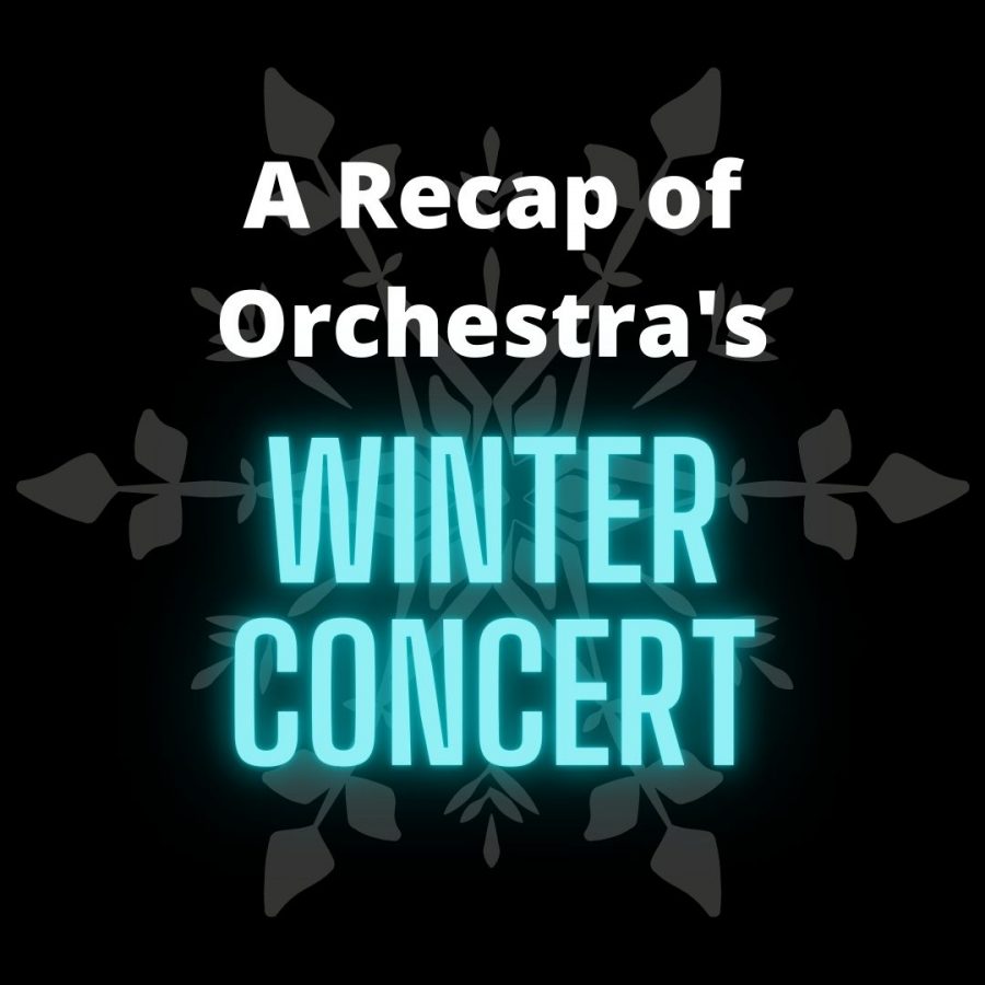 A graphic introduces orchestra and guitars winter concert.