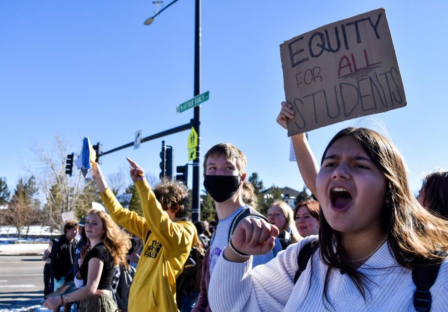 Students+cheer+at+honking+cars+driving+by+the+protest+Feb.+7.+After+walking+laps+around+the+campus%2C+protesters+gathered+at+the+intersection+of+McArthur+Ranch+Road+and+Monarch+Boulevard+for+the+remainder+of+the+walkout.
