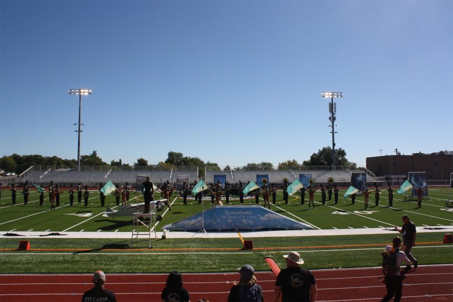 Marching Band freezes in place in their final pose, finishing their music and ending their show Sept. 24. They had to wait until 4 p.m. to get their results. They placed 16th in the event. "The show music this year is incredible, and putting movement to it is amazing," Drum major and All Bands President Zoë Danilchick ‘23 said.