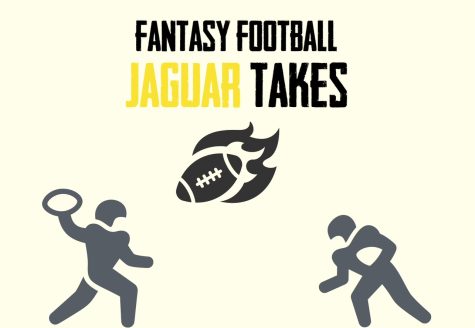 A football graphic introduces student opinions on fantasy football and players.