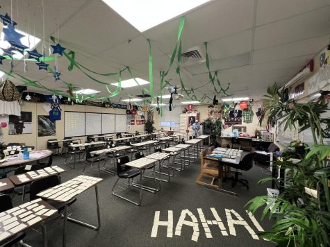 Math teacher Tony Koys classroom is decorated with sticky notes by math teacher Austin Bennetts class. The act of sticky-noting the classroom was part of a friendly feud between Koy and Bennett. “Mr. Bennett is a bully,” Koy said. “I don’t understand why he insists on picking on me but for some reason he does. I feel like I’ve done nothing wrong in this situation and Mr. Bennett has targeted me.”