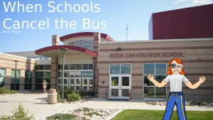 A graphic pictures a frustrated student outside school waiting for the bus.