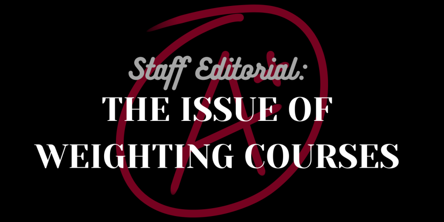 A graphic introduces the article topic, The Issue of Weighting Courses, with a red A+ in the background. 