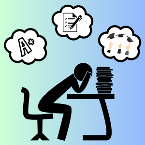 A graphic portrays the stress of taking finals at the end of the year.