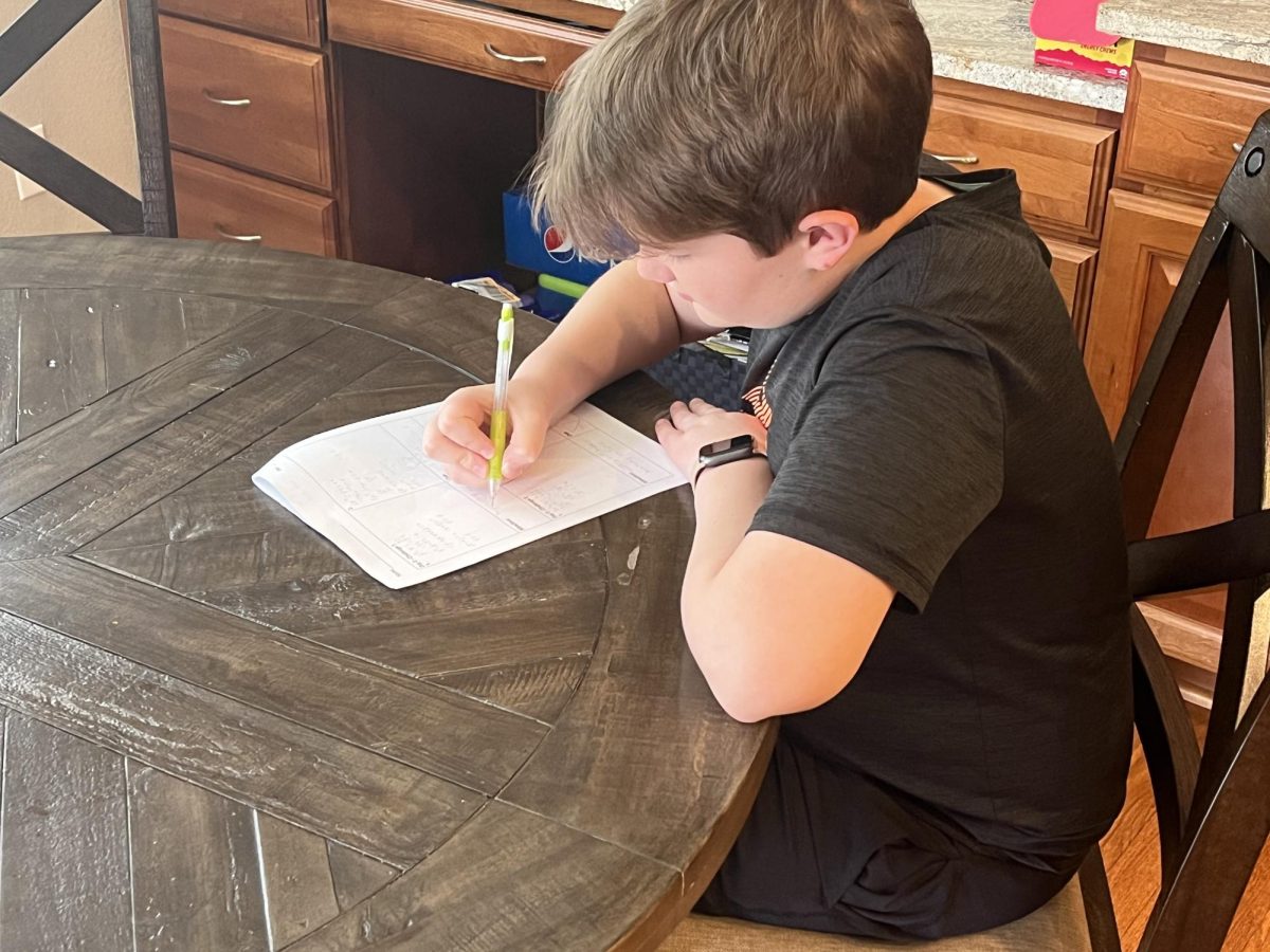 Camden Owens ‘26 finishes his math homework during an off period Aug. 31. This was the first year Owens got an off period in his schedule. “I think [last years] schedule was better,” Owens said.