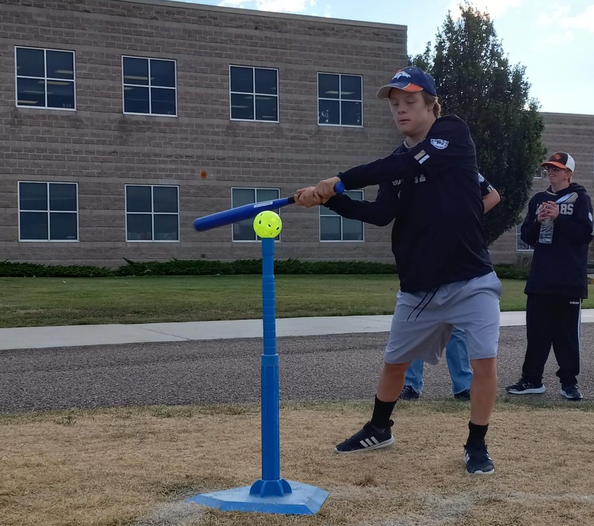 Jonathan Gunther ‘25 swings the bat at the Unified wiffle ball game at Chaparral High School Oct. 3. Wiffle ball allowed each athlete to play at a similar level to the others, even though some could hit the ball farther than others.