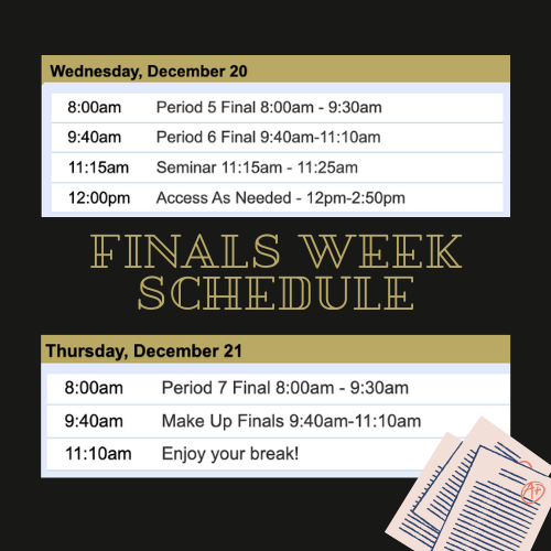 See above for the final exam schedule.