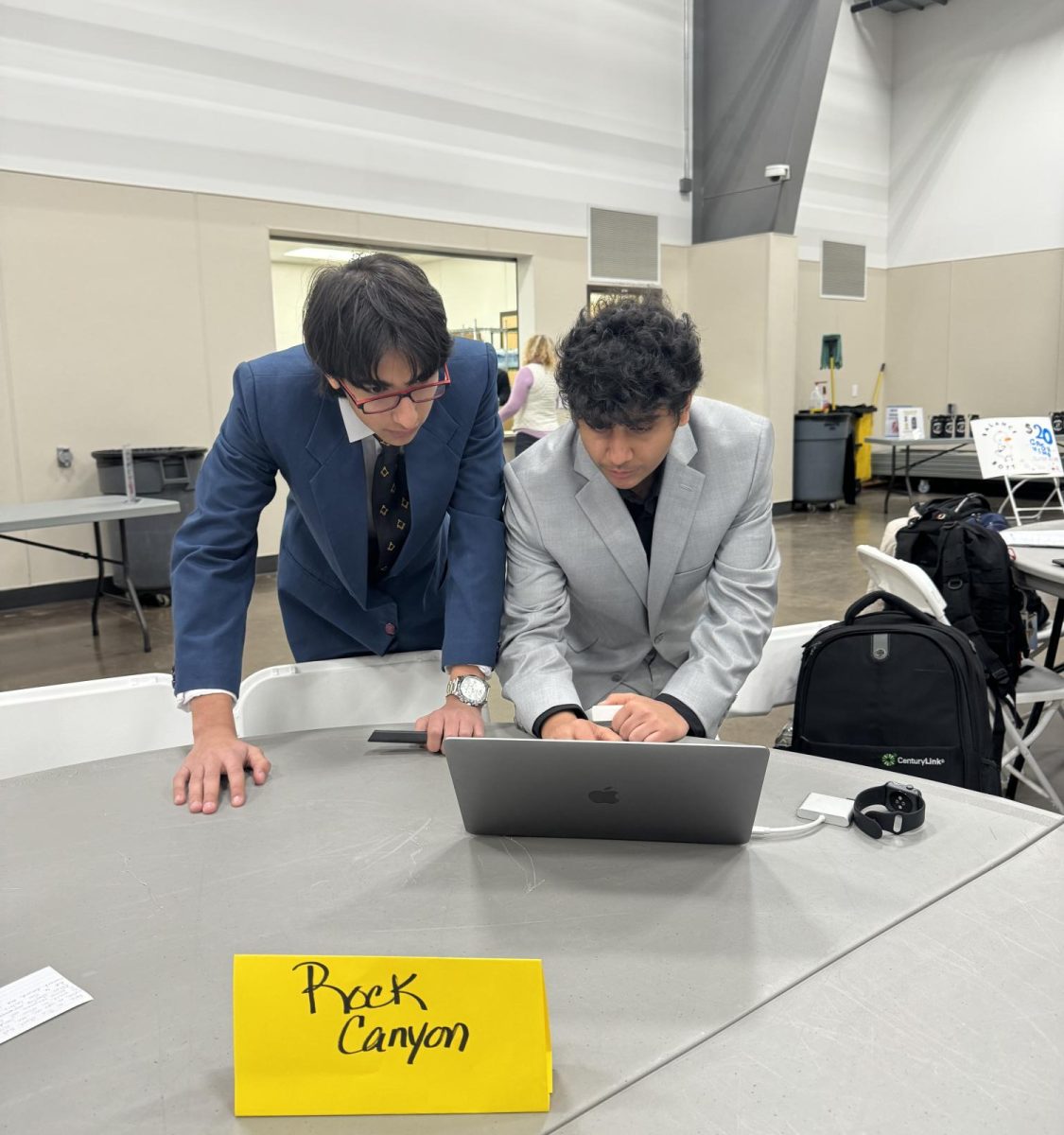 Ravi Khotra ‘26 consults Avi Khanna ‘26 on last-minute updates for their presentation at Future Business Leaders of America (FBLA) Districts at Arapahoe Fairgrounds Feb. 7. If the group placed in one of the top four positions for their competition, they will progress to FBLA State, which is held at the Gaylord Hotel in April. “I think FBLA is a great club to join because of the experiences at State and Nationals,” Khotra said.