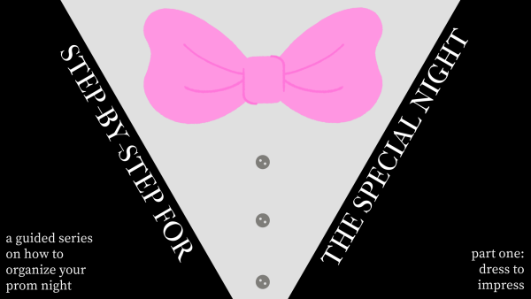 A visual depicts a tuxedo surrounded by the words Step-by-Step for the Special Night to introduce part one of the three-part Prom series.