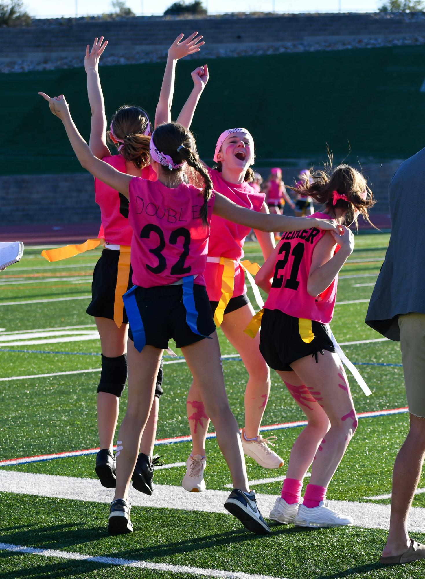 After her Powder Puff team the “Touchdown Teasers” scored, Anouck Doublet ‘25 celebrates with her teammates Sept. 16. Powder Puff took place at Echo Park Stadium at 6 p.m. “I thought it was super special, and it was really nice to see all my friends just get together and do something really fun,” Doublet said. 