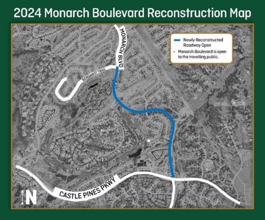 After nine months of complete roadway reconstruction, the segment of Monarch Boulevard from Castle Pines Parkway to Berganot Trail reopened Dec. 9. The completion of the construction Monday afternoon marked one of the final phases of Monarch’s construction, with the final leg beginning in June. “The City is very pleased with the project's progress. This year’s project installed 8,900 feet of new waterline and completely reconstructed 1.7 miles of roadway and related infrastructure,”  project manager and civil engineer Dole Grebenik said. 