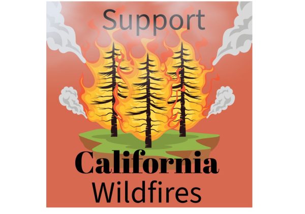 The graphic depicts the words "Support California Wildfires". 