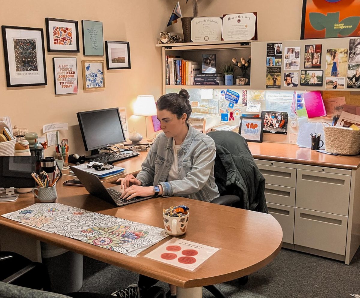 Mackenzie Carson checks her computer on Feb. 26 in her office. Counselors are here to help students with graduation and their mental health. “I think there is a lot more awareness of it (mental health) and still acknowledging that people can struggle with mental health, but I think there's also a lot more people struggling with mental health concerns,” Carson said.