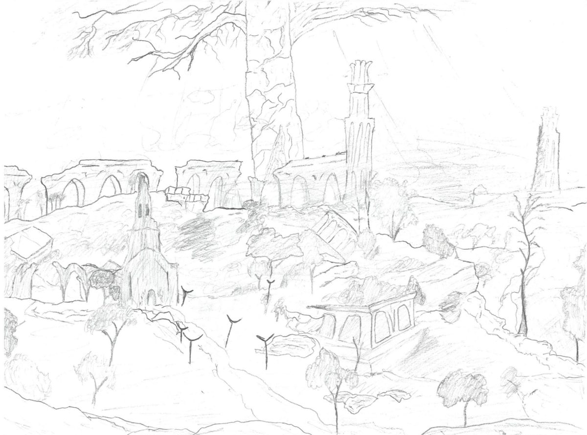 This image depicts the area of “Limgrave” from Elden Ring. This is one of the first vistas that players see as they start their journey through the “Lands Between”.