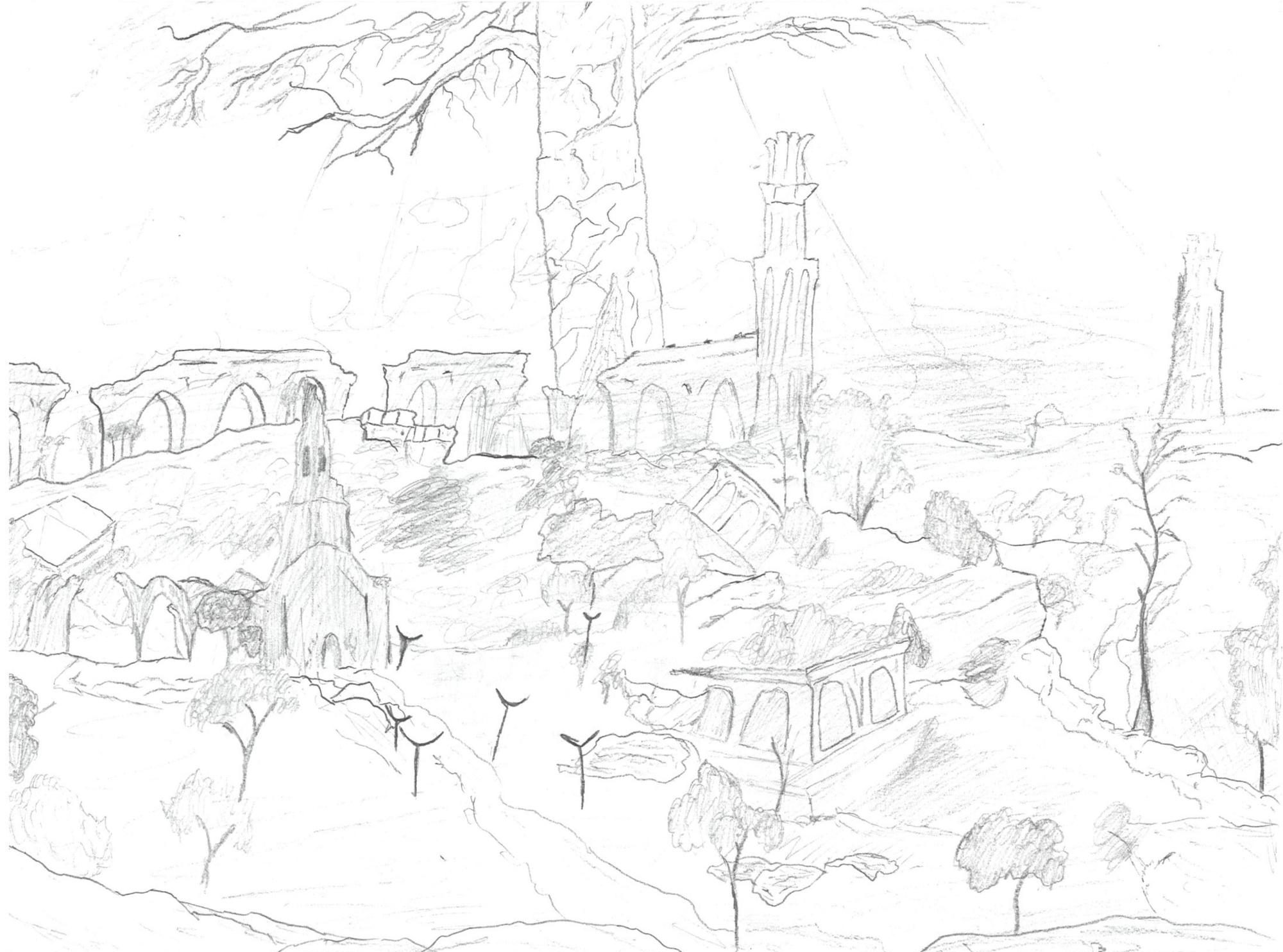 This image depicts the area of “Limgrave” from Elden Ring. This is one of the first vistas that players see as they start their journey through the “Lands Between”.