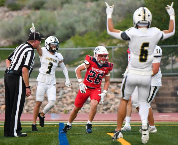 Wide receivers Joey Dodge ‘26 and Kai Ingrassia ‘26 celebrate during the Chaparral game at Echo Park Stadium Aug. 27 at 7 p.m. Last season, Ingrassia was a stat leader with three receiving touchdowns according to Maxpreps. “The game went very and I feel like we showed the state that this is a new era of Rock Canyon Football, and we have the chance to be very great this year. I definitely think we are heading in the right direction. There are obviously things we need to clean up and be better at, but if we stay the course, we have the ability to shock the state this year,” Dodge said. “I don’t think I would have changed anything it was a great first game.”